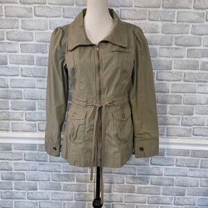 Anthropologie Tulle Green Jacket Coat Cotton Large Military Utility Women Casual